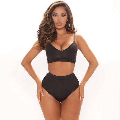 Women's black three-piece swimsuit with a mesh butterfly print shawl, V-neck bikini top, and high-waisted bottoms. - Image 6