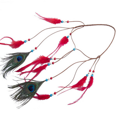 Adorno para cabello con cuerda de cuero y pluma de pavo real - Image 5