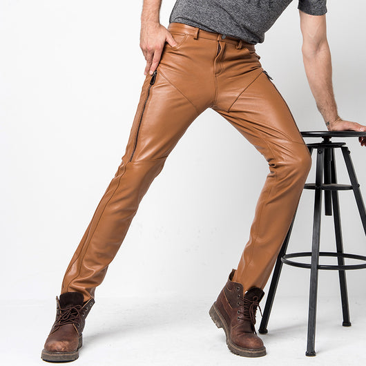 Pantalones de Cuero para Hombre Invierno Ajustado Estilo Coreano - Image 3