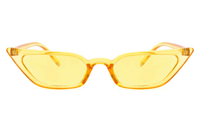 Narrow cat-eye sunglasses with a transparent yellow frame and yellow tinted lenses on a white background. - Image 10