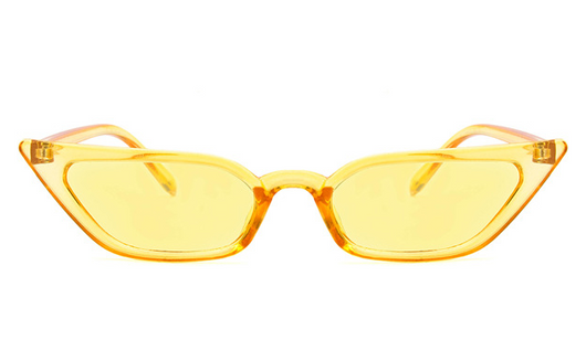 Narrow cat-eye sunglasses with a transparent yellow frame and yellow tinted lenses on a white background. - Image 10