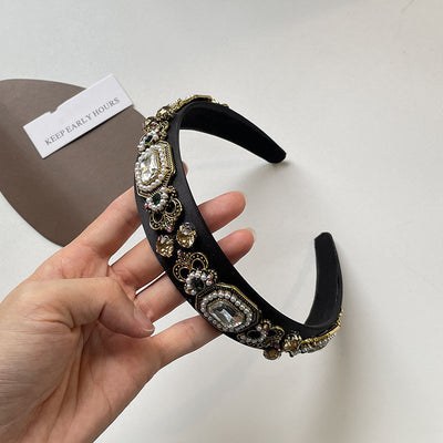 Diadema Geométrica con Incrustaciones de Perlas y Cristales para Mujer