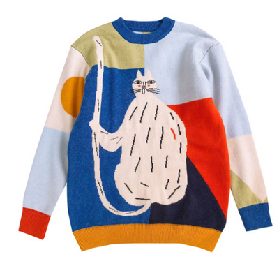 Suéter Holgado con Estampado de Gato Infantil y Costuras Multicolor - Image 5