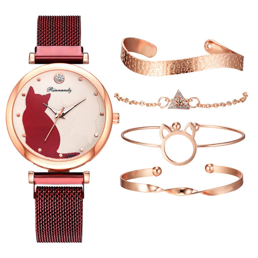 Juego de Reloj y Pulsera con Diseño de Gato para Mujer - Image 21