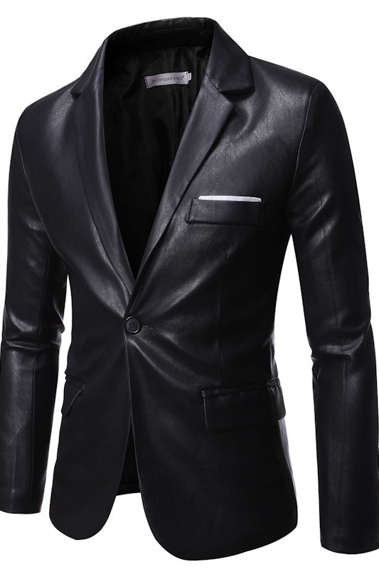 Blazer de Cuero PU con Un Botón para Hombre Tallas Grandes