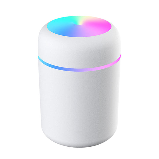 Dark gray ultrasonic aromatherapy essential oil diffuser with a colorful LED light band and rainbow top light. - Image 6