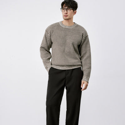 Suéter de Cuello Redondo Tejido a Rayas para Hombre - Abrigo Cálido Invierno - Image 6