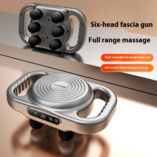 White six-head percussion muscle massager with LCD screen, 9-speed mode, and 20-speed intensity for deep tissue relaxation. - Image 2