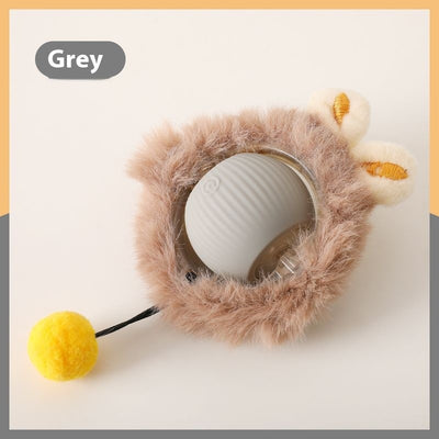 Blue and grey pet toy ball with a green textured tail for cats, shown on a blue background. - Image 17