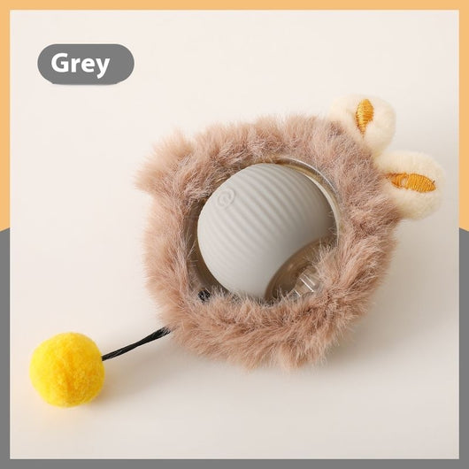 Blue and grey pet toy ball with a green textured tail for cats, shown on a blue background. - Image 17