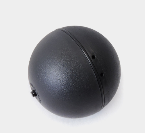Black electric pet toy ball with four colorful plush covers in pink, lime green, yellow, and blue.