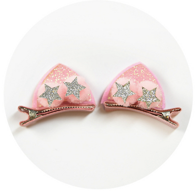 Set de 2 Clips Decorativos para Niñas - Flores Brillantes Arcoíris con Orejas de Gato y Conejo - Image 7