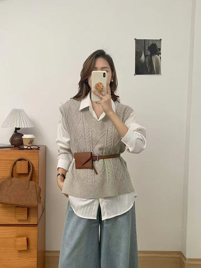 Chaleco Tejido Escote V Estilo Académico Casual para Mujer - Image 17