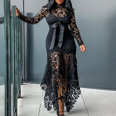 Vestido Elegante con Cuello Alto y Mangas Largas - Image 3