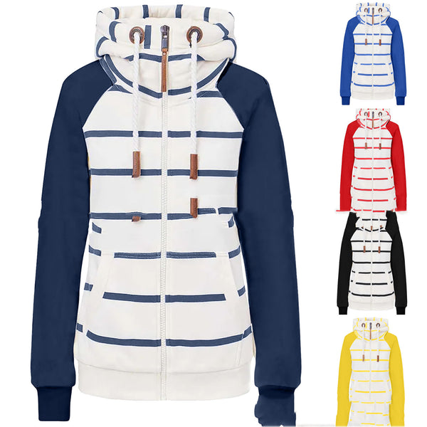 Sudadera con Capucha a Rayas y Cierre Frontal para Mujer