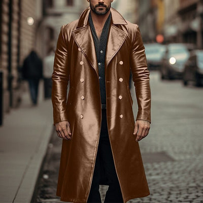 Abrigo Trench Doble Botonadura de Cuero para Hombre - Image 7