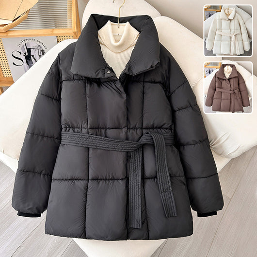 Abrigo a Cuadros con Cinturón - Chaqueta Gruesa Casual para Otoño e Invierno