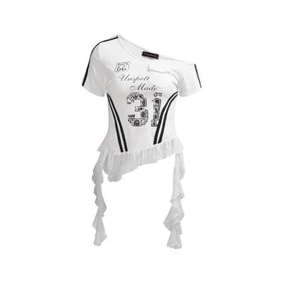 Playera Retro Americana con Malla Asimétrica y Manga Corta - Image 3