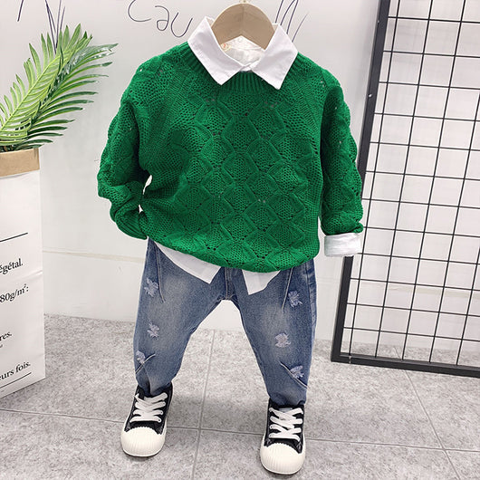 Conjunto Infantil 3 Piezas: Suéter Estampado, Remera y Jeans - Image 4