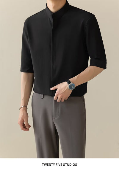 Camisa Manga Corta con Cuello de Pie para Hombre - Image 21