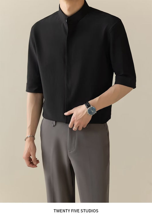 Camisa Manga Corta con Cuello de Pie para Hombre - Image 21