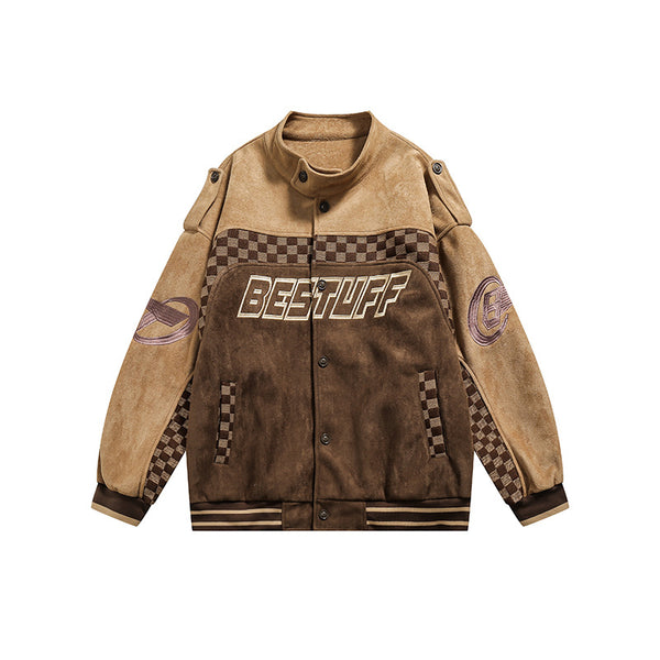 Chaqueta Cardigan Hip-Hop Cuadros con Cuello Tipo Polo