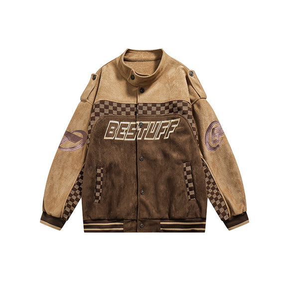 Chaqueta Cardigan Hip-Hop Cuadros con Cuello Tipo Polo
