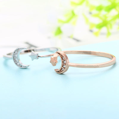 Anillo Abierto de Oro Rosado con Luna y Estrella para Mujer - Cristal Cubic Zirconia - Image 3