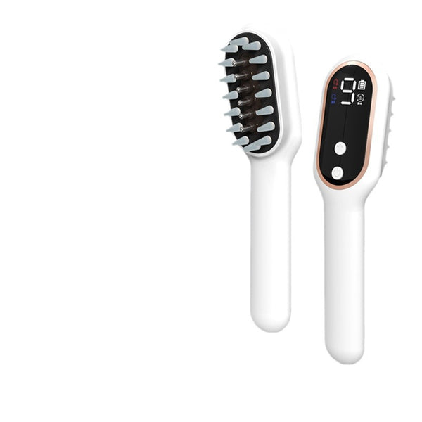 White scalp medicine feeder comb with blue and red light therapy, digital display, and massage function. - Image 5