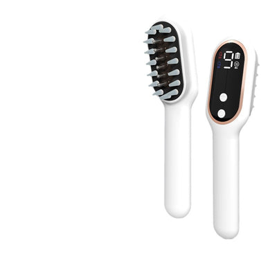 White scalp medicine feeder comb with blue and red light therapy, digital display, and massage function. - Image 5