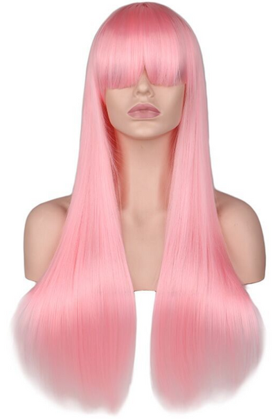 Peluca Larga Rosa Claro con Flequillo Recto - Fibra de Alta Temperatura Estilo Fashion - Image 22