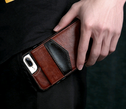 Funda iPhone X con Soporte y Cartera de Cuero Patrón Crazy Horse - Image 3