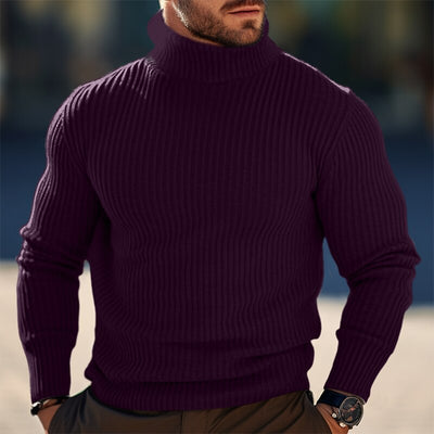 Suéter Cuello Alto Hombre Otoño Invierno Rayas Colores Sólidos - Image 12