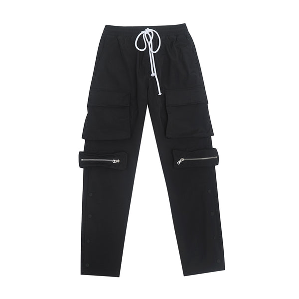 Pantalón Holgado de Color Sólido con Múltiples Bolsillos