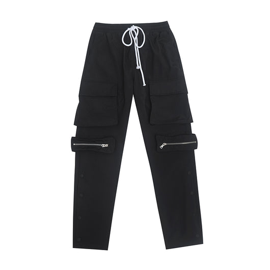Pantalón Holgado de Color Sólido con Múltiples Bolsillos
