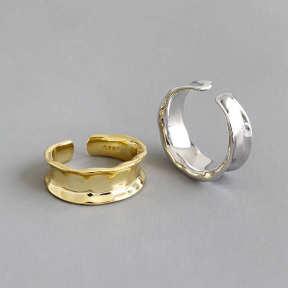 Anillo de Plata S925 Diseño Irregular Cóncavo Minimalista