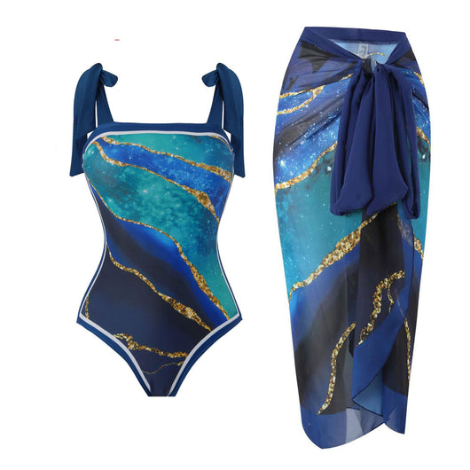 Traje de Baño Retro Una Pieza con Falda de Gasa - Image 13