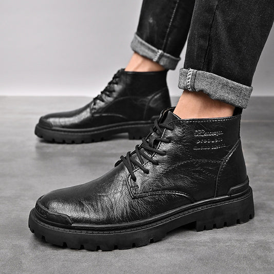Botas Martin de Cuero para Hombre Estilo Británico con Forro de Terciopelo