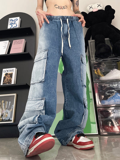 Jeans Vintage con Múltiples Bolsillos y Cintura Elástica - Image 10