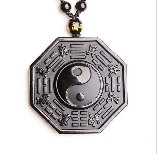 Amuleto Colgante Obsidiana Pez Yin Yang Cinco Elementos para Hombres y Mujeres