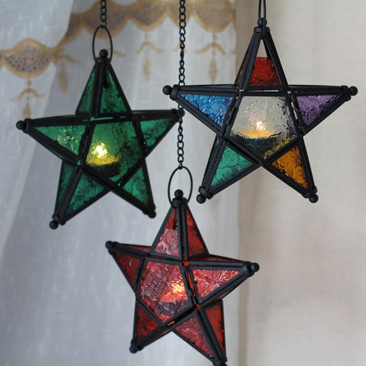Lámpara Decorativa Pentagrama en Vidrio Grabado con Base de Hierro