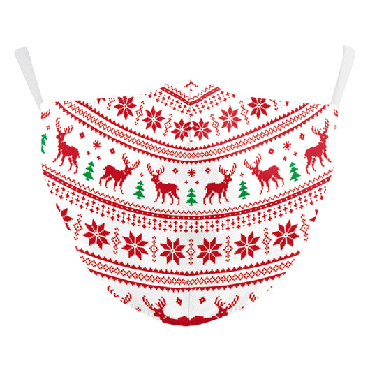 White Christmas dust mask with a digital print of a tabby cat wearing a red Santa hat and a large red bow. - Image 29