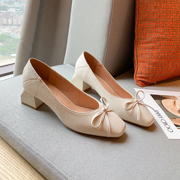 Zapatos de Tacón Grueso para Mujer en Cuero Suave