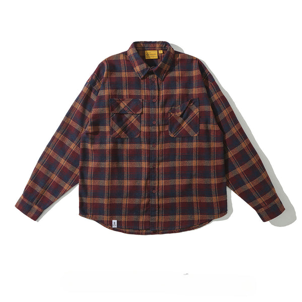 Camisa Cuadriculada Retro para Hombre con Manga Larga y Corte Holgado