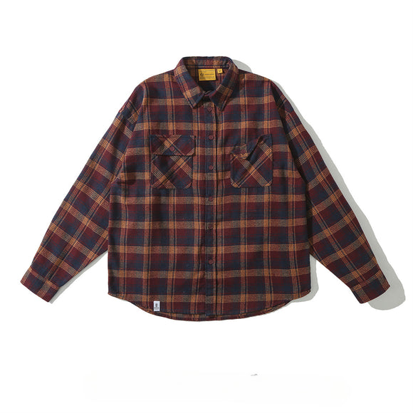 Camisa Cuadriculada Retro para Hombre con Manga Larga y Corte Holgado