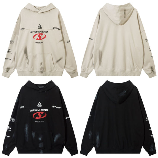 Sudadera con Capucha Estilo Urbano Letras Desgastadas Americana