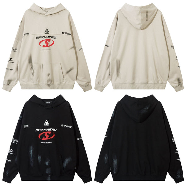 Sudadera con Capucha Estilo Urbano Letras Desgastadas Americana