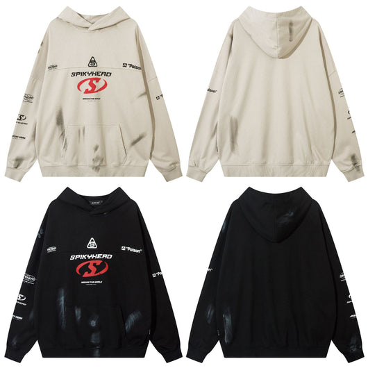 Sudadera con Capucha Estilo Urbano Letras Desgastadas Americana