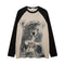 Camiseta de Manga Longa Urso Cartoon com Contraste de Cores