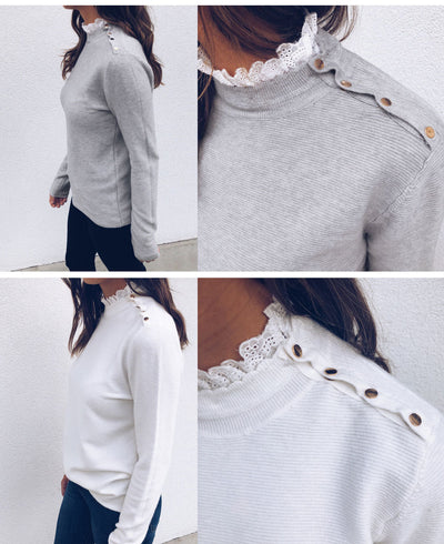 Blusa de Encaje con Cuello Redondo y Diseño de Hebillas en Hombros - Image 7